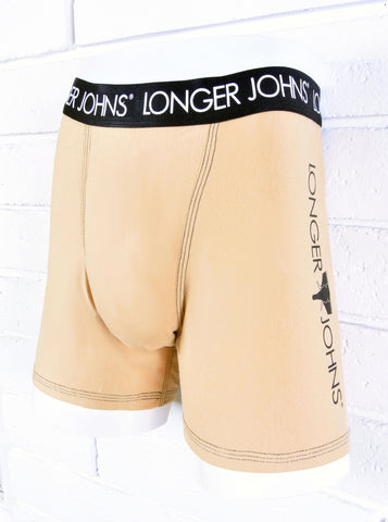 Tan boxer brief with black waistband